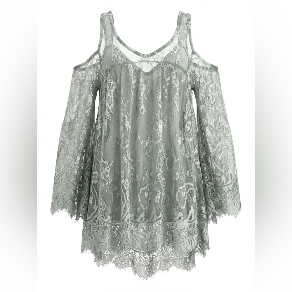 NEW POL Sage Green Cold Shoulder Lace Top Women’s Size Small